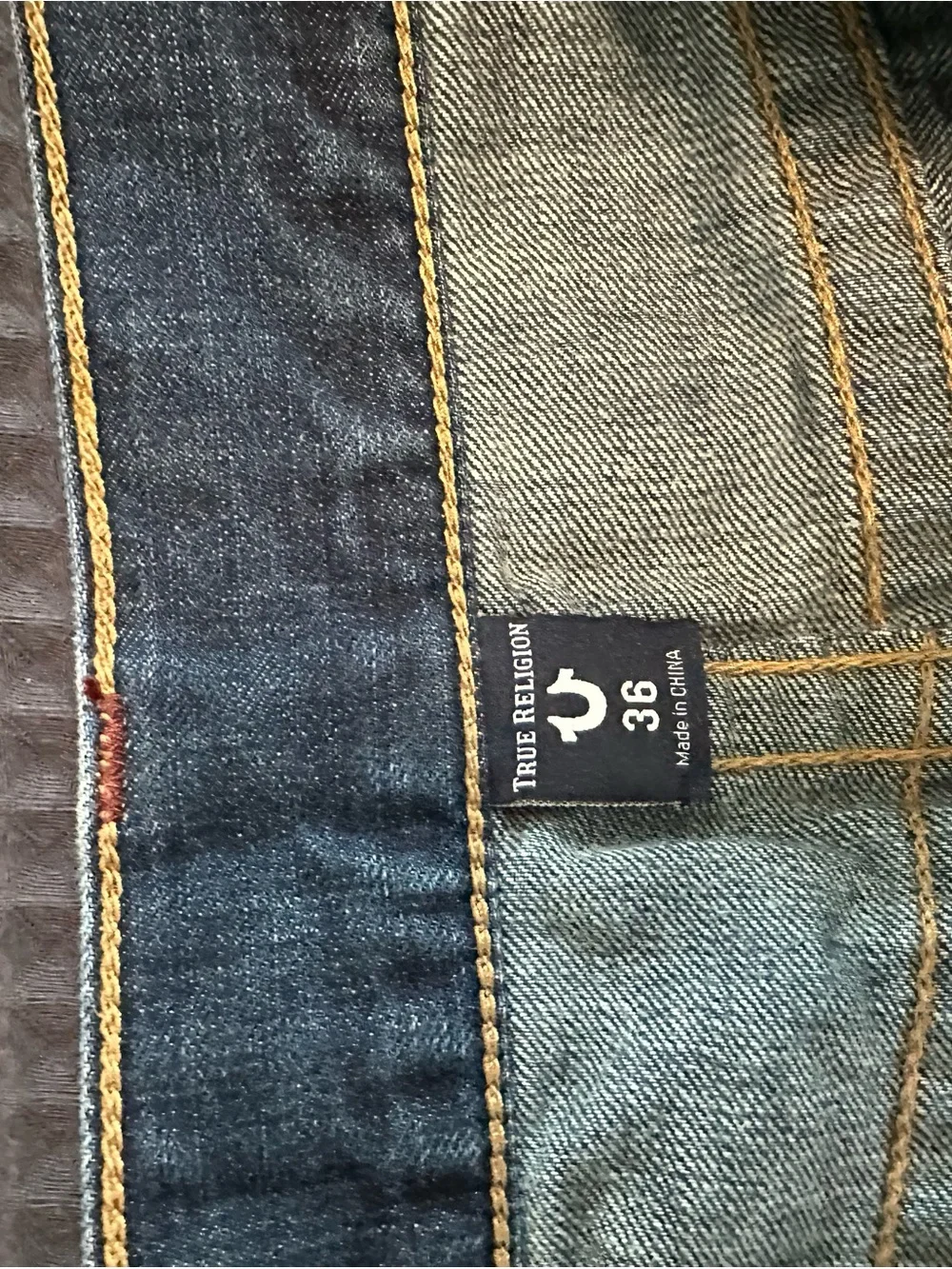 True Religion Men’s Blue Straight Jeans with Red Stitching